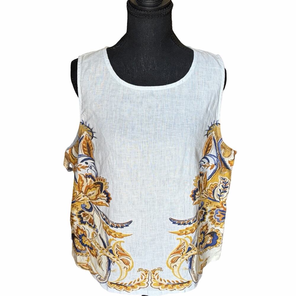 Joie 100% Linen Tank Top Womens Large Blue Paisley Sleeveless Blouse Boho